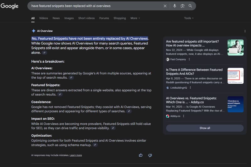 Have Featured Snippets Been Replaced with AI Overviews by DKM
